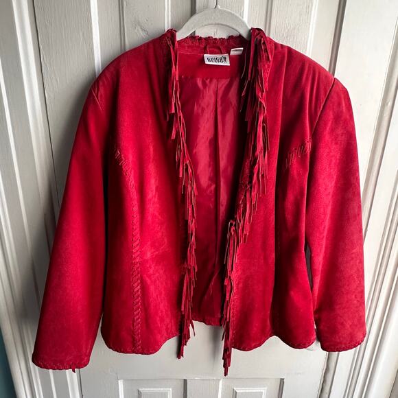 Chico's Red Fringe Suede Leather Jacket - Picture 2 of 8